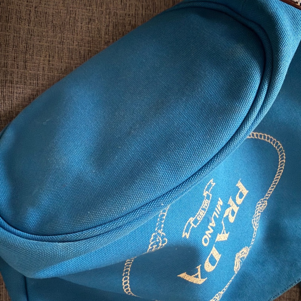 Prada Bright Blue Canvas Tote with White Logo - Picture 5 of 6